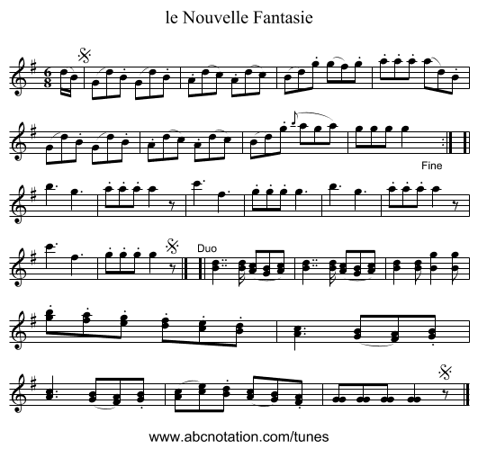 le Nouvelle Fantasie - staff notation
