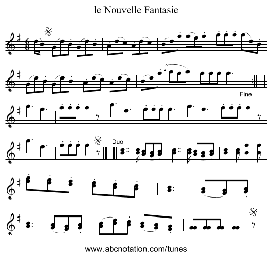 le Nouvelle Fantasie - staff notation