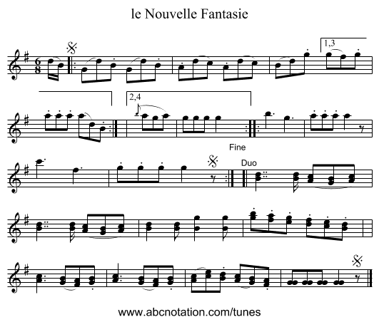 le Nouvelle Fantasie - staff notation