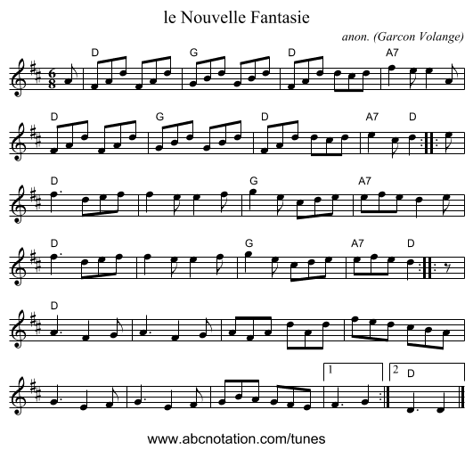 le Nouvelle Fantasie - staff notation