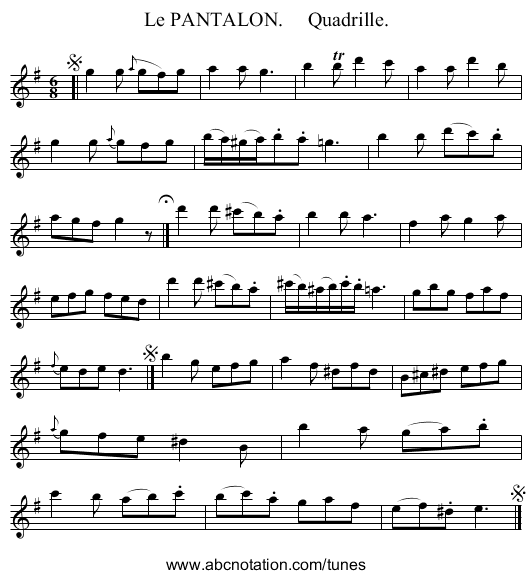 Le PANTALON.     Quadrille. - staff notation