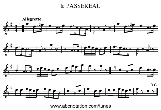 le PASSEREAU - staff notation