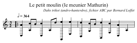 Le petit moulin (le meunier Mathurin) - staff notation