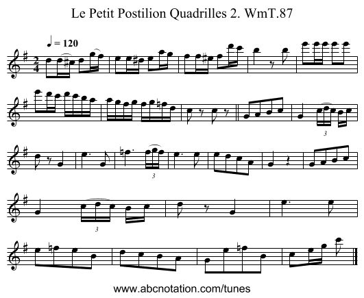 Le Petit Postilion Quadrilles 2. WmT.87 - staff notation