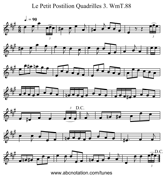 Le Petit Postilion Quadrilles 3. WmT.88 - staff notation