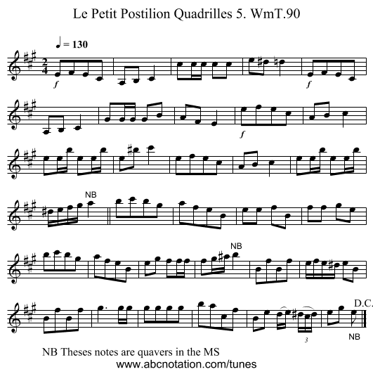 Le Petit Postilion Quadrilles 5. WmT.90 - staff notation