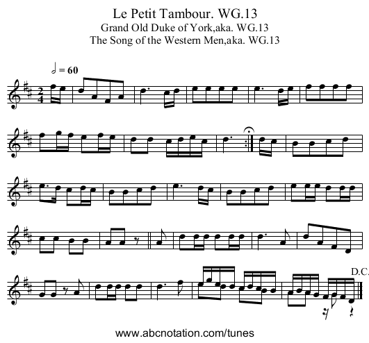 Le Petit Tambour. WG.13 - staff notation