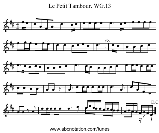 Le Petit Tambour. WG.13 - staff notation