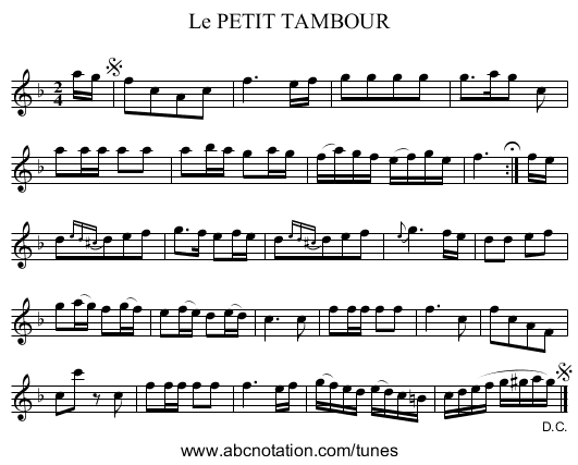 Le PETIT TAMBOUR - staff notation