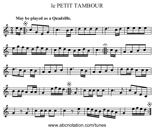 le PETIT TAMBOUR - staff notation