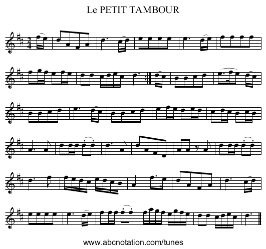 Le PETIT TAMBOUR - staff notation