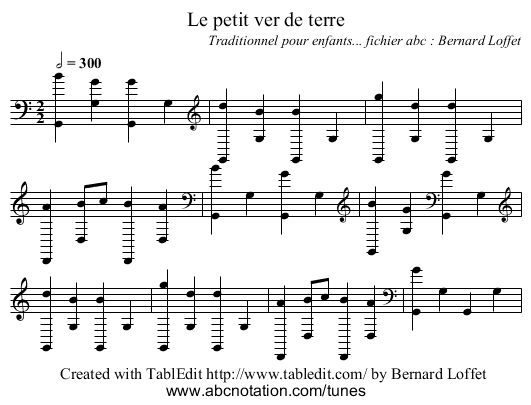 Le petit ver de terre - staff notation