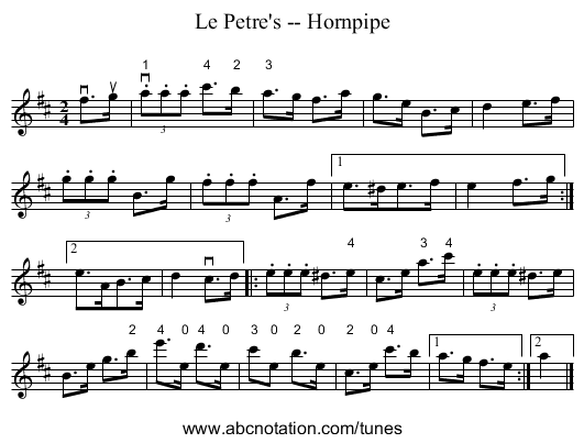 Le Petre's -- Hornpipe - staff notation