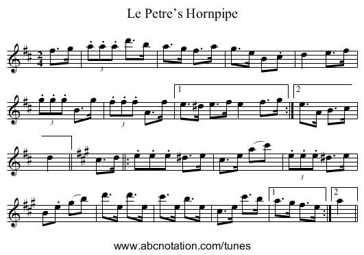 Le Petre’s Hornpipe - staff notation