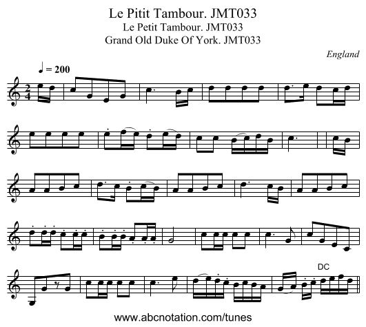 Le Pitit Tambour. JMT033 - staff notation