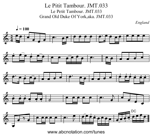Le Pitit Tambour. JMT.033 - staff notation
