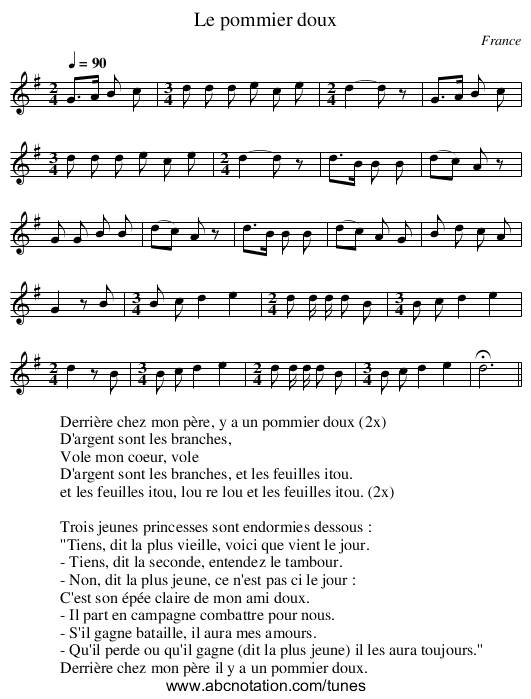 Le pommier doux - staff notation