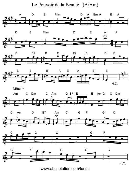 Le Pouvoir de la Beauté (A/Am) - staff notation