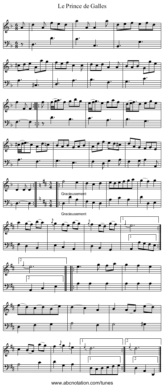 Le Prince de Galles - staff notation