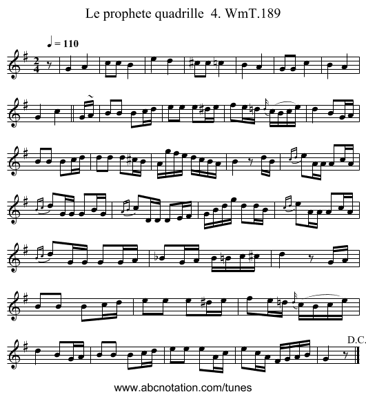 Le prophete quadrille  4. WmT.189 - staff notation