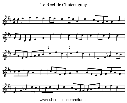 Le Reel de Chateauguay - staff notation