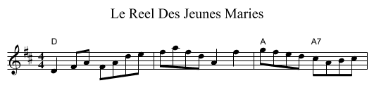 Le Reel Des Jeunes Maries - staff notation