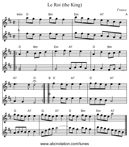 Le Roi (the King) - staff notation