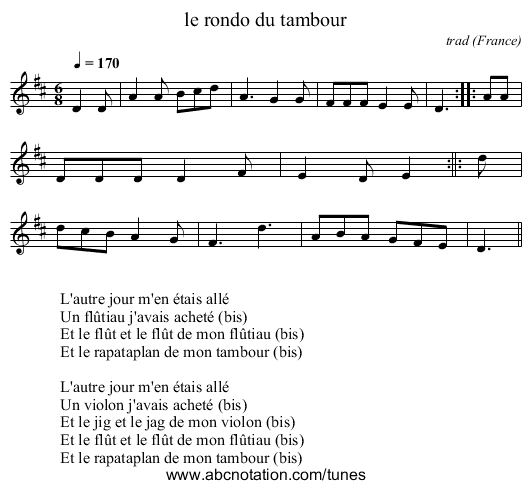 le rondo du tambour - staff notation