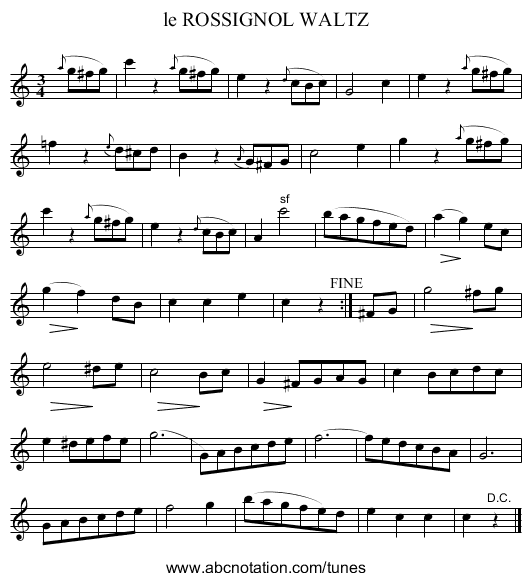 le ROSSIGNOL WALTZ - staff notation