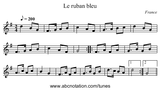 Le ruban bleu - staff notation