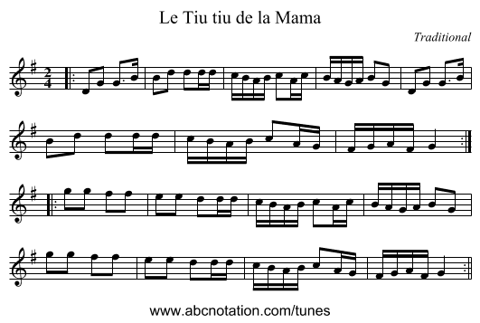 Le Tiu tiu de la Mama - staff notation
