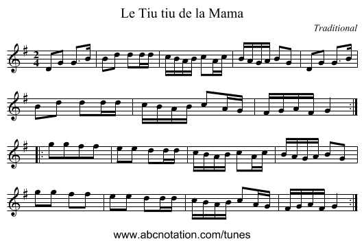 Le Tiu tiu de la Mama - staff notation