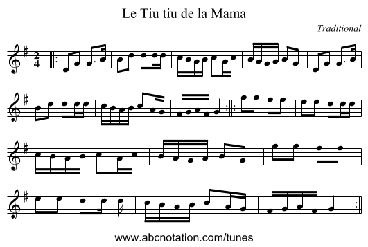 Le Tiu tiu de la Mama - staff notation