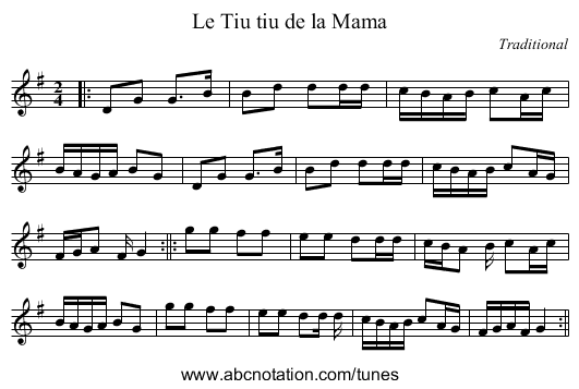 Le Tiu tiu de la Mama - staff notation