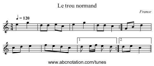 Le trou normand - staff notation