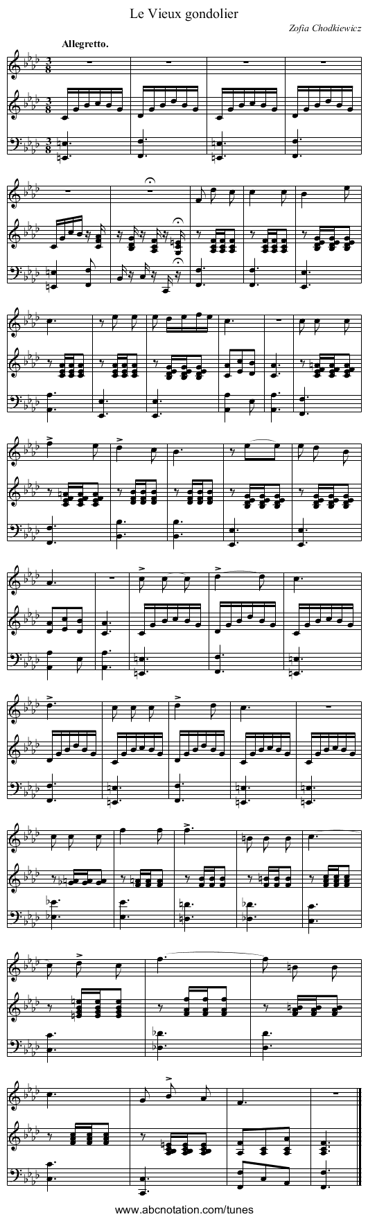 Le Vieux gondolier - staff notation