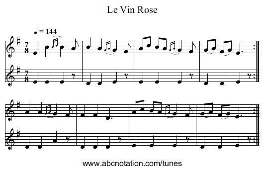Le Vin Rose - staff notation