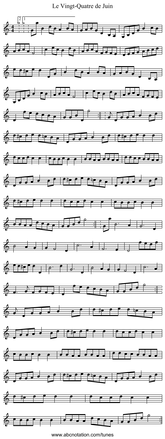 Le Vingt-Quatre de Juin - staff notation
