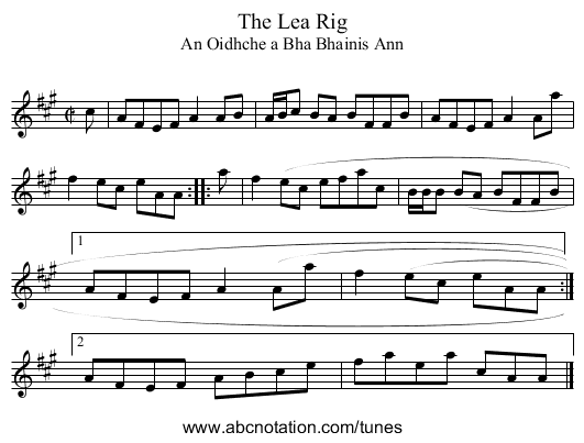 Lea Rig, The - staff notation
