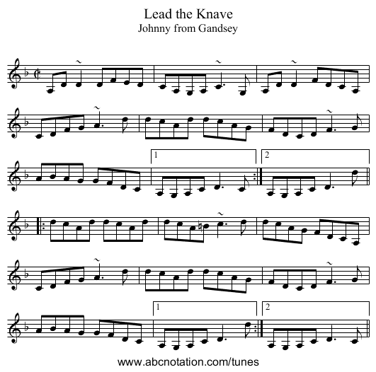 Lead the Knave - staff notation