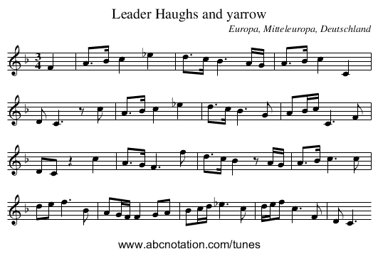 Leader Haughs and yarrow - staff notation