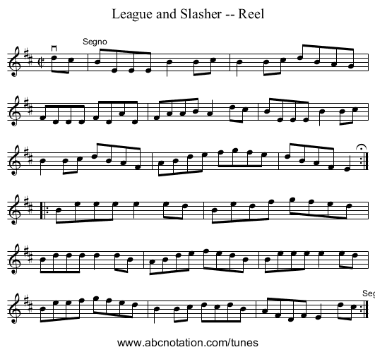 League and Slasher -- Reel - staff notation