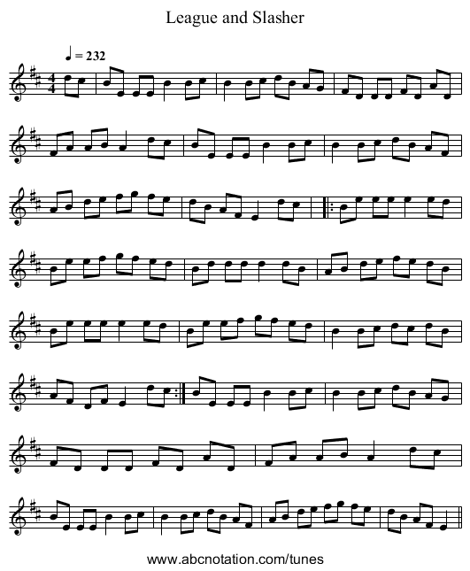 League and Slasher - staff notation
