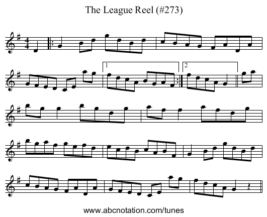 League Reel (#273), The - staff notation