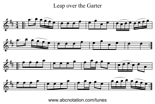 Leap over the Garter - staff notation