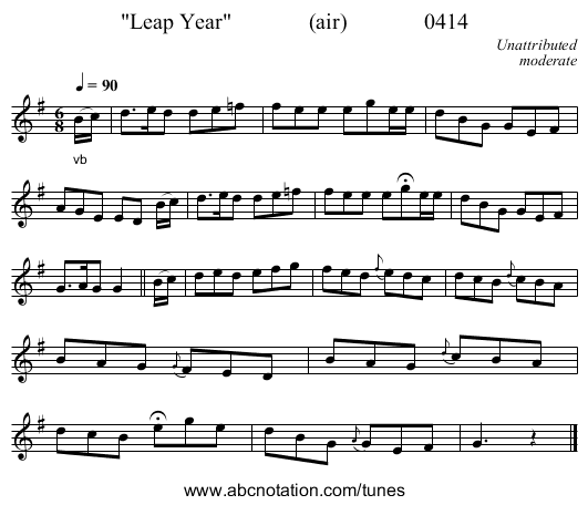 Leap Year              (air)              0414 - staff notation