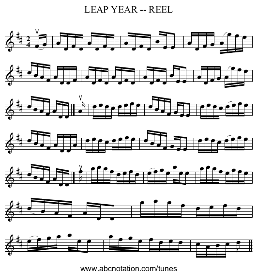 LEAP YEAR -- REEL - staff notation