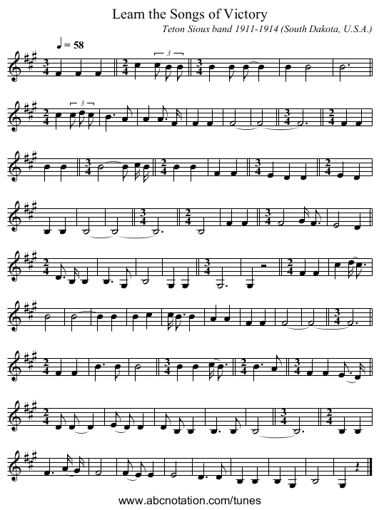 Learn the Songs of Victory - staff notation