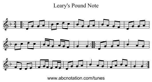 Leary's Pound Note - staff notation