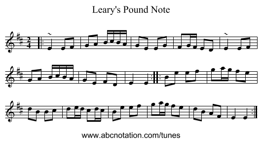 Leary's Pound Note - staff notation
